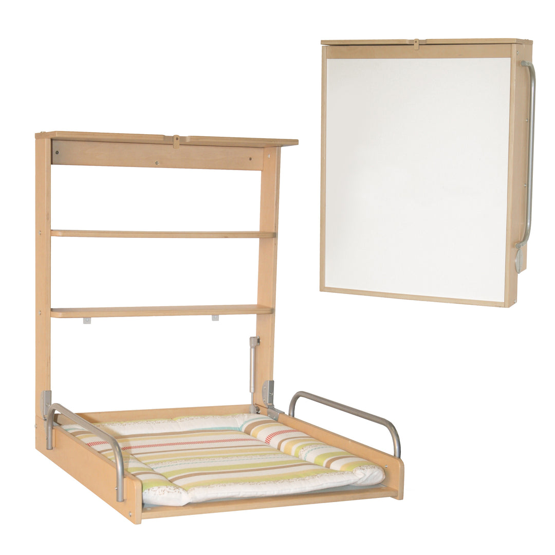 Wandwickelregal, klappbares Wickelregal, natur inkl. Wickelunterlage 'Dschungelbaby'