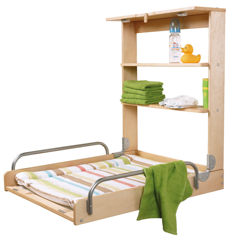 Etagère à langer murale, pliable, naturel, incl. matelas à langer "Dschungelbaby"