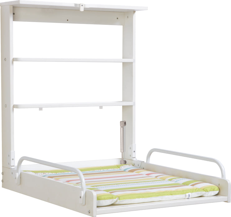 Étagère à langer murale, pliable, blanc, incl. matelas à langer "Dschungelbaby"