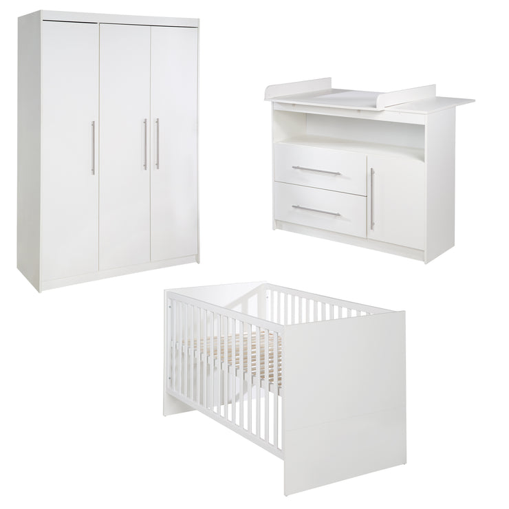 'Maren' room set, incl. Combo bed 70 x 140 cm, wide changing table & 3-door wardrobe, white