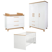 Room set 'Finn' incl. combi cot 70 x 140 cm, changing table & 3-door wardrobe, white / gold oak