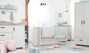 Kinderzimmerset 'Mila', inkl. Kombi-Bett 70 x 140 cm, Wickelkommode & 3-türigem Schrank, grau/weiß