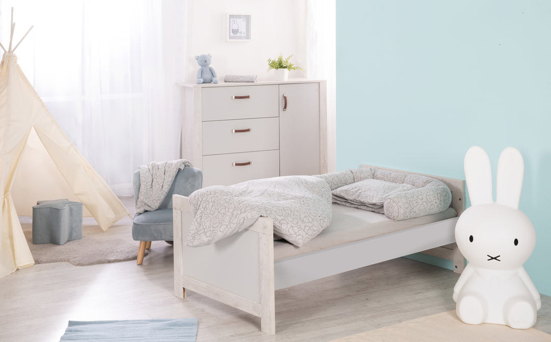 Set de chambre 'Mila', incl. lit 70 x 140 cm et commode à langer, gris/blanc