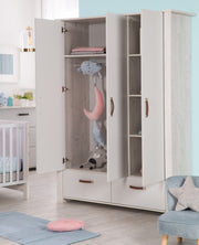 Kinderzimmerset 'Mila', inkl. Kombi-Bett 70 x 140 cm, Wickelkommode & 3-türigem Schrank, grau/weiß