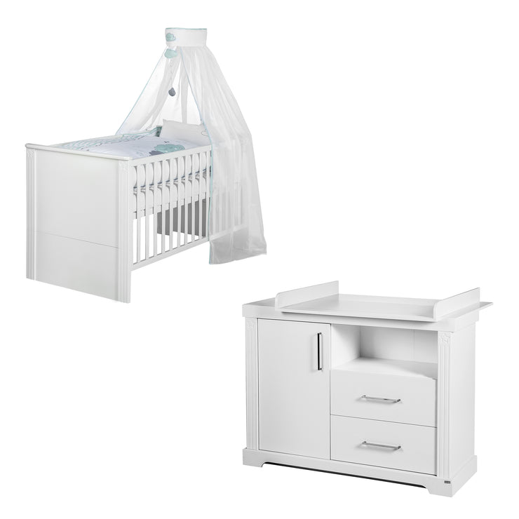 Kindermöbelset 'Maxi' weiß inkl. Kombi-Bett, 70 x 140 cm & breiter Wickelkommode