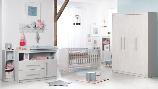 Set da camera per bambini 'Maren 2', incluso letto combi 70 x 140 cm, cambio petto & mobile a 3 porte, grigio chiaro/bianco